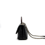 CHANEL MEDIUM COCO HANDLE FLAP BAG LIZARD EMBOSSED HANDLE CAVIAR BLACK LGHW