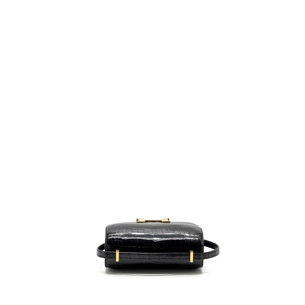 HERMES MINI CONSTANCE SHINY ALLIGATOR MISSISSIPPIENSIS BLACK GHW