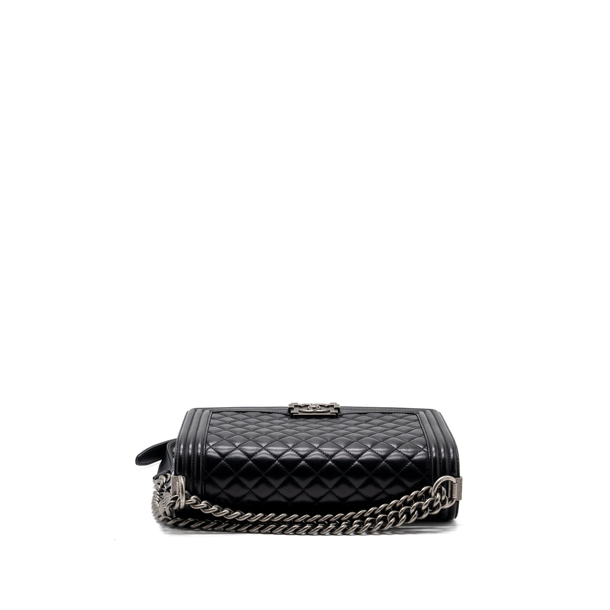 CHANEL NEW MEDIUM BOY BAG LAMBSKIN BLACK RUTHENIUM HARDWARE