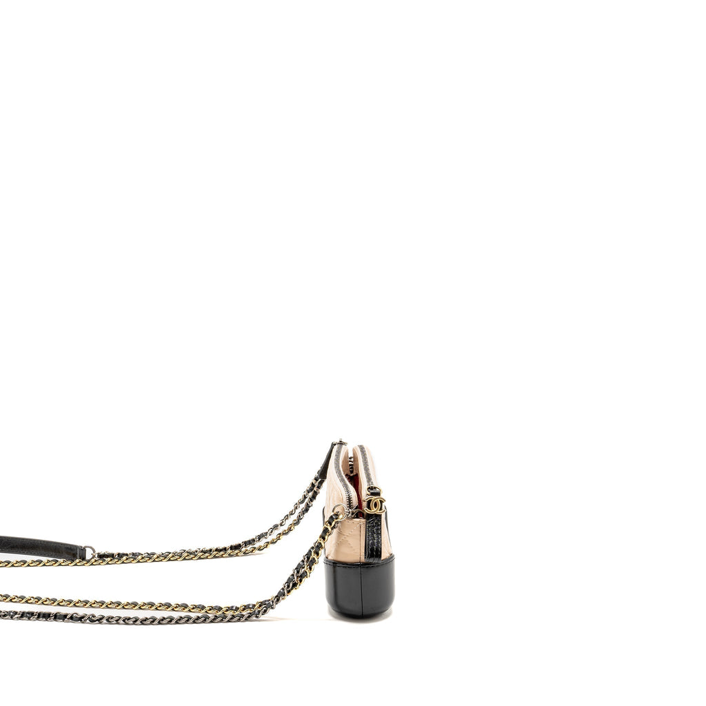CHANEL GABRIELLE DOUBLE ZIP CLUTCH ON CHAIN CALFSKIN BEIGE / BLACK MULTICOLOR HARDWARE