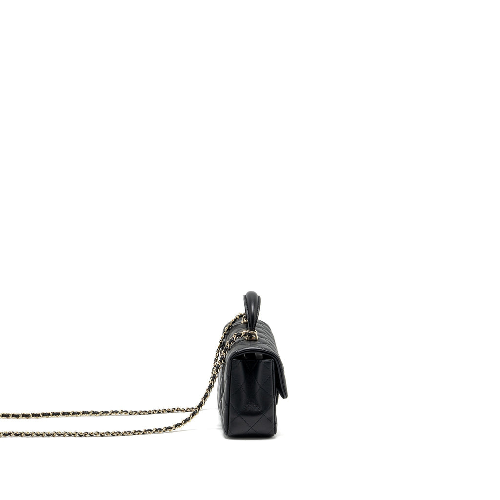 CHANEL TOP HANDLE MINI RECTANGULAR FLAP BAG LAMBSKIN BLACK LGHW (MICROCHIP)