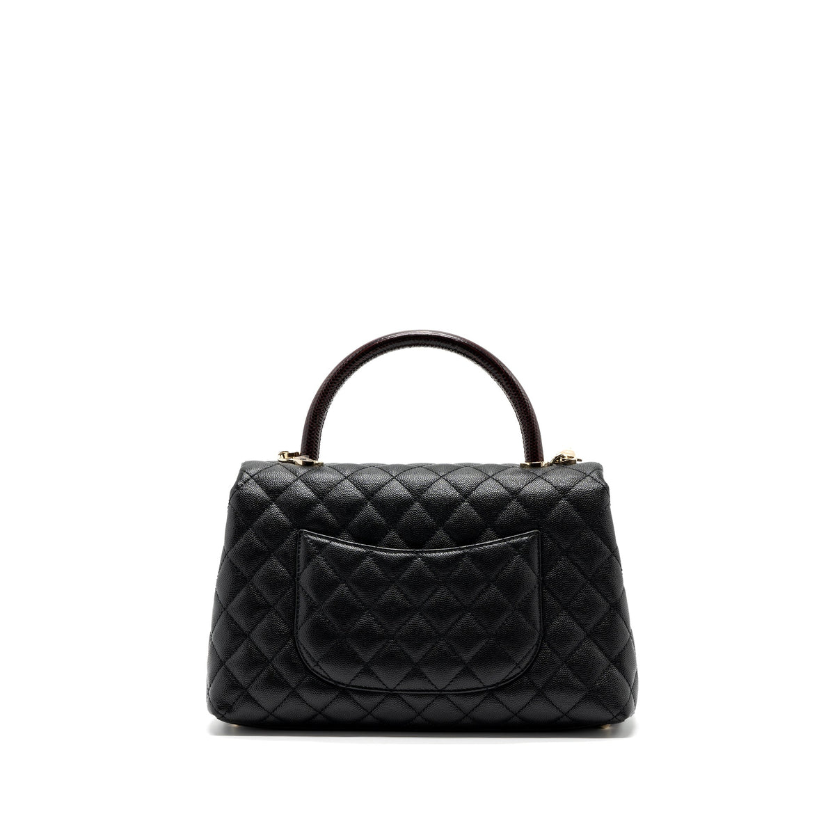 CHANEL MEDIUM COCO HANDLE FLAP BAG LIZARD EMBOSSED HANDLE CAVIAR BLACK LGHW