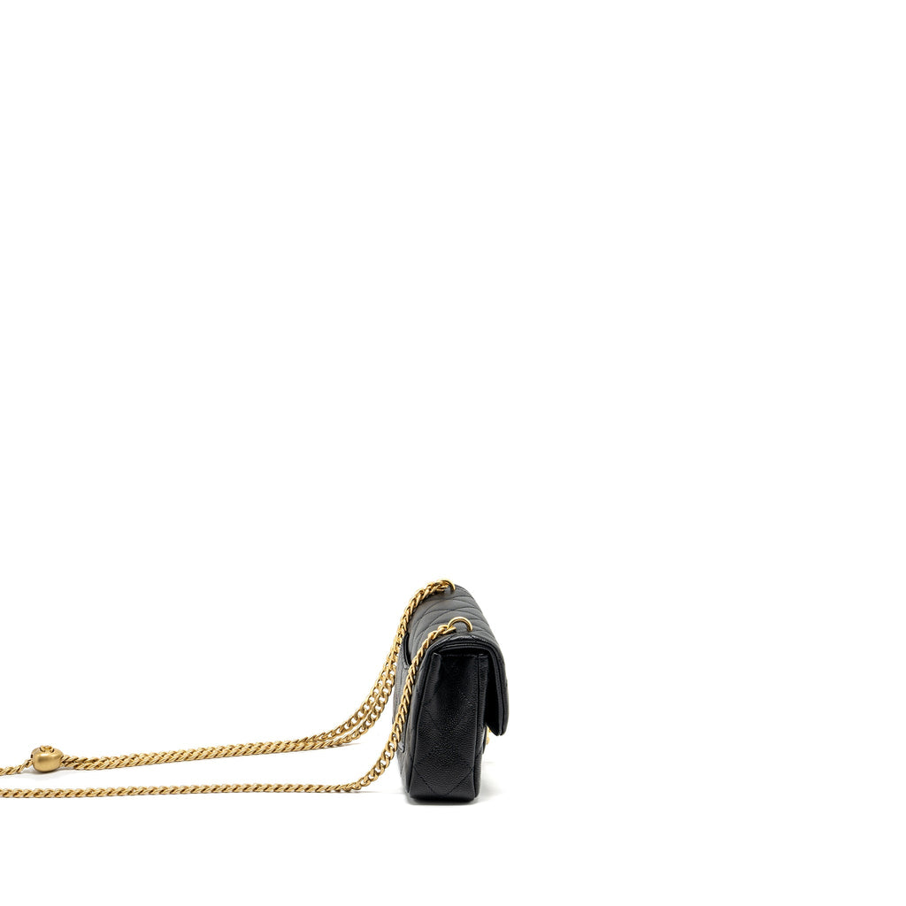 CHANEL 24P COCO LOVE MINI FLAP BAG ADJUSTABLE CHAIN CAVIAR BLACK GHW (MICROCHIP)
