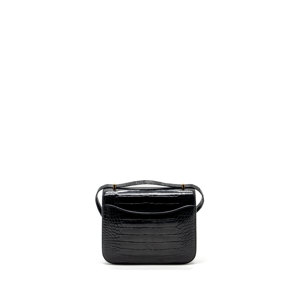 HERMES MINI CONSTANCE SHINY ALLIGATOR MISSISSIPPIENSIS BLACK GHW