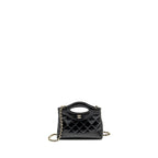 CHANEL MINI 31 CLUTCH WITH CHAIN SHINY CALFSKIN BLACK LGHW (MICROCHIP)