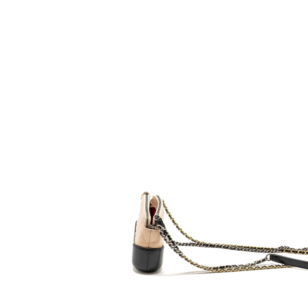 CHANEL GABRIELLE DOUBLE ZIP CLUTCH ON CHAIN CALFSKIN BEIGE / BLACK MULTICOLOR HARDWARE