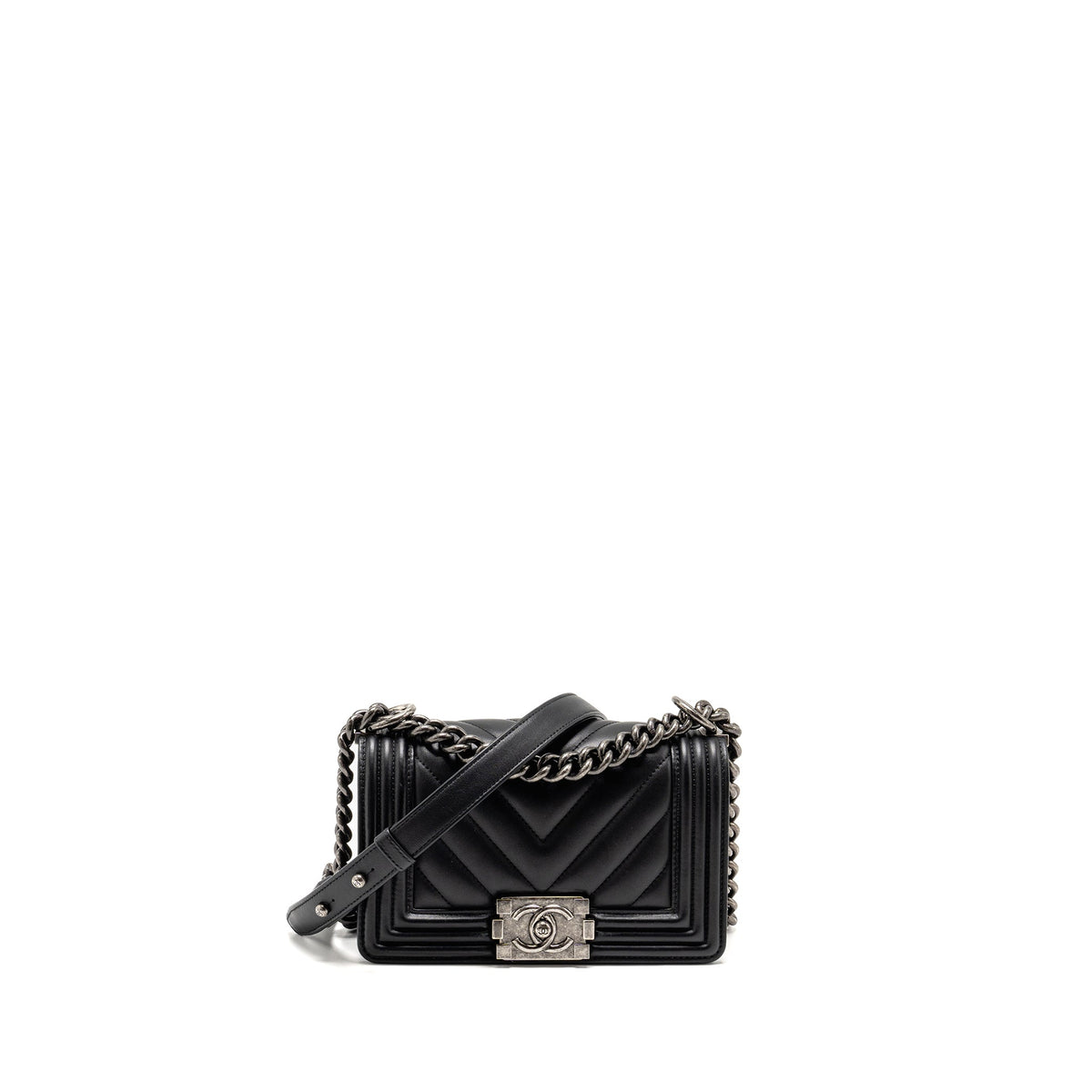 CHANEL SMALL BOY BAG LAMBSKIN BLACK RUTHENIUM SHW