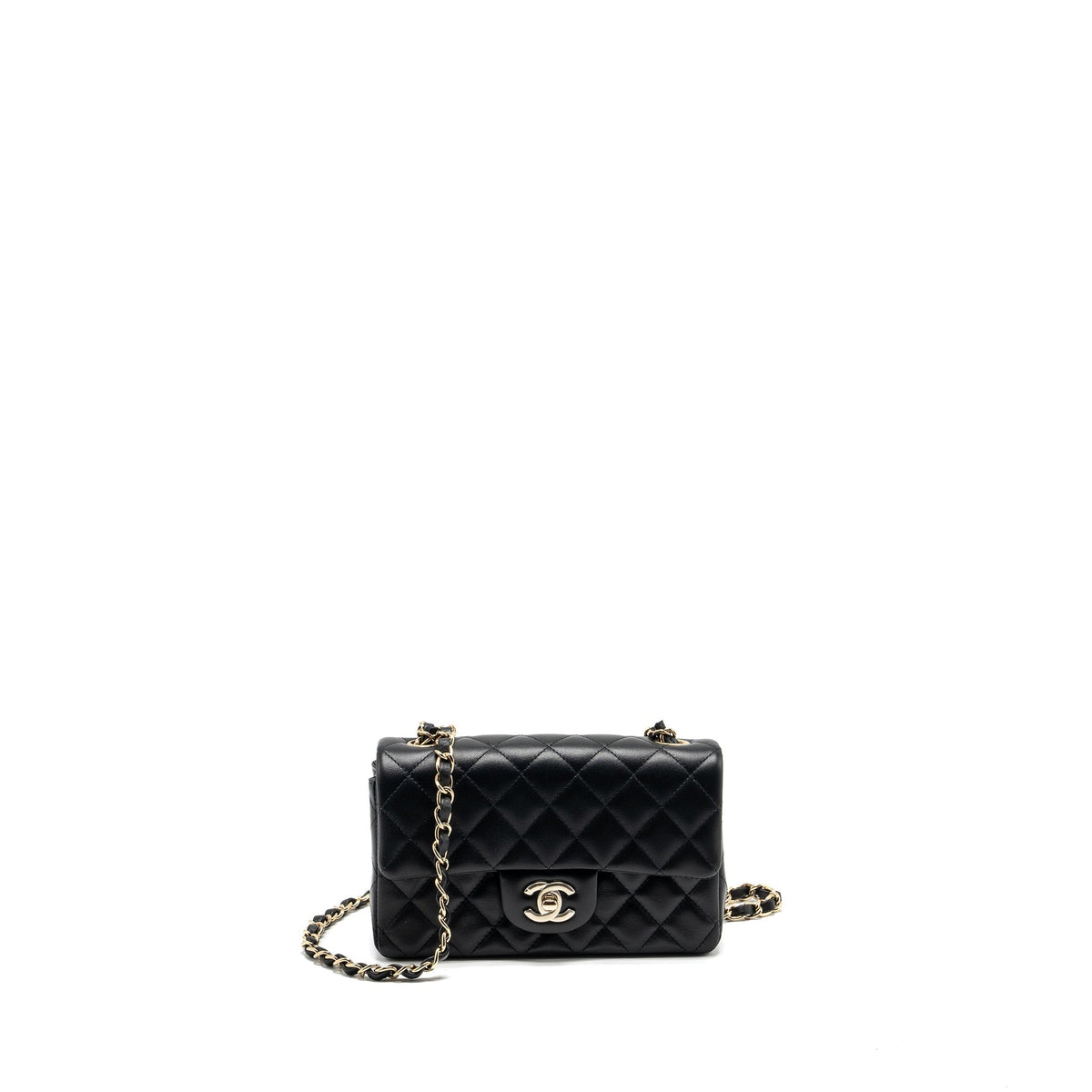 CHANEL MINI RECTANGULAR FLAP BAG LAMBSKIN BLACK LGHW (MICROCHIP)