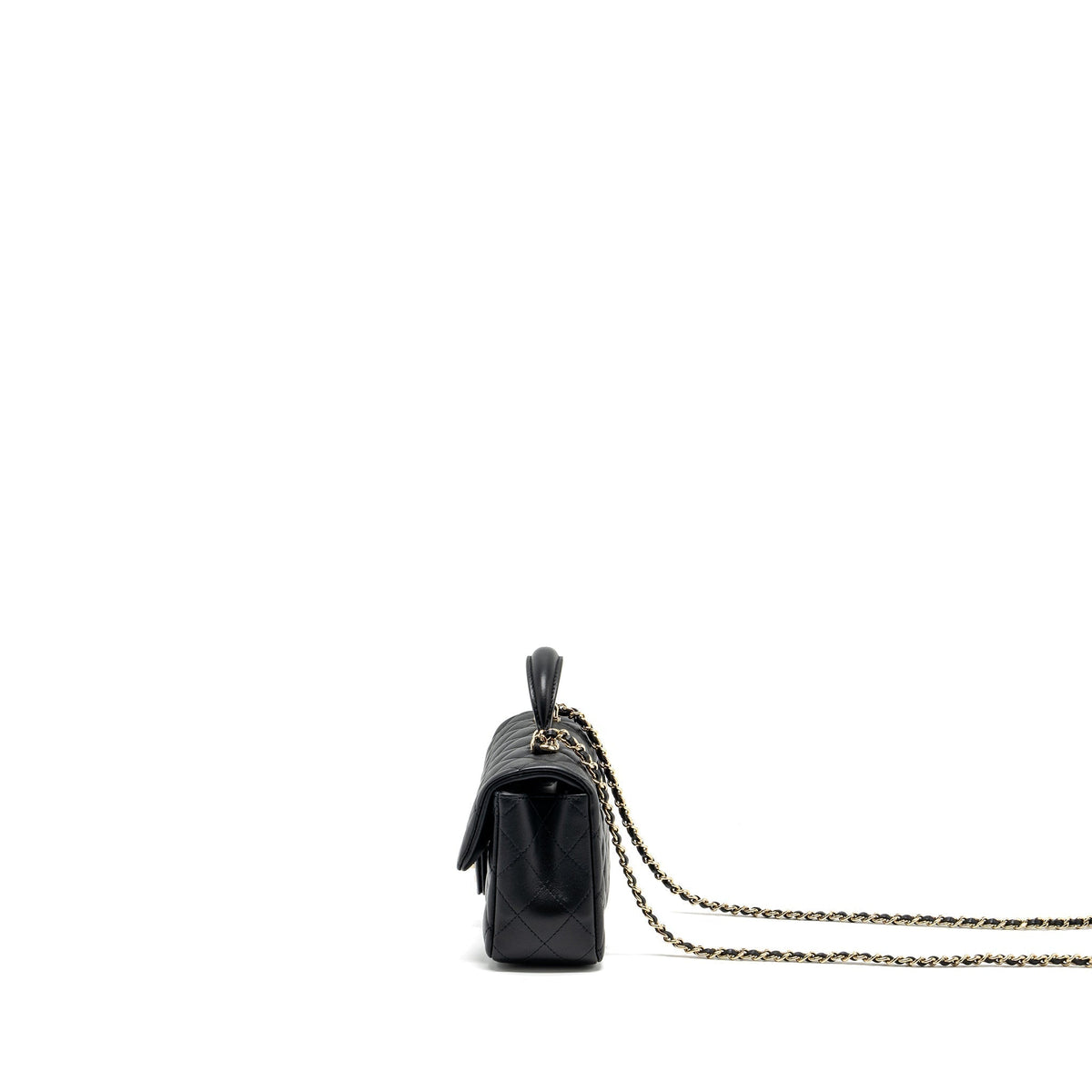 CHANEL TOP HANDLE MINI RECTANGULAR FLAP BAG LAMBSKIN BLACK LGHW (MICROCHIP)