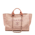 CHANEL LARGE DEAUVILLE TOTE SHOPPING BAG CANVAS/ CALFSKIN PINK SHW