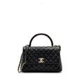 CHANEL MEDIUM COCO HANDLE FLAP BAG LIZARD EMBOSSED HANDLE CAVIAR BLACK LGHW