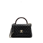 CHANEL MEDIUM COCO HANDLE FLAP BAG LIZARD EMBOSSED HANDLE CAVIAR BLACK LGHW