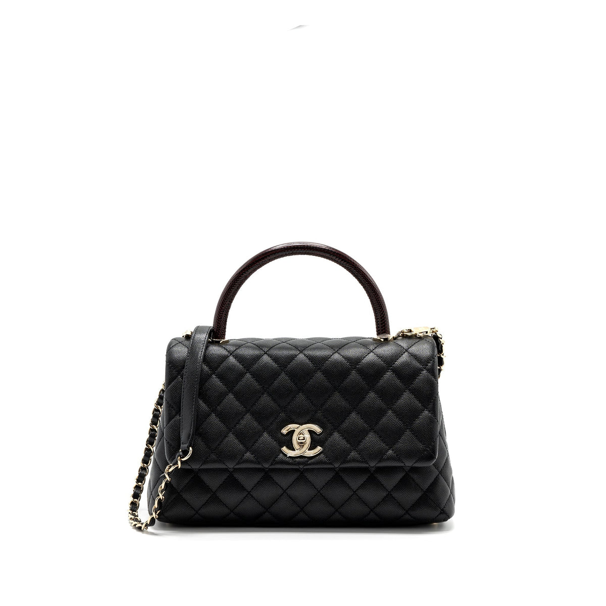 CHANEL MEDIUM COCO HANDLE FLAP BAG LIZARD EMBOSSED HANDLE CAVIAR BLACK LGHW