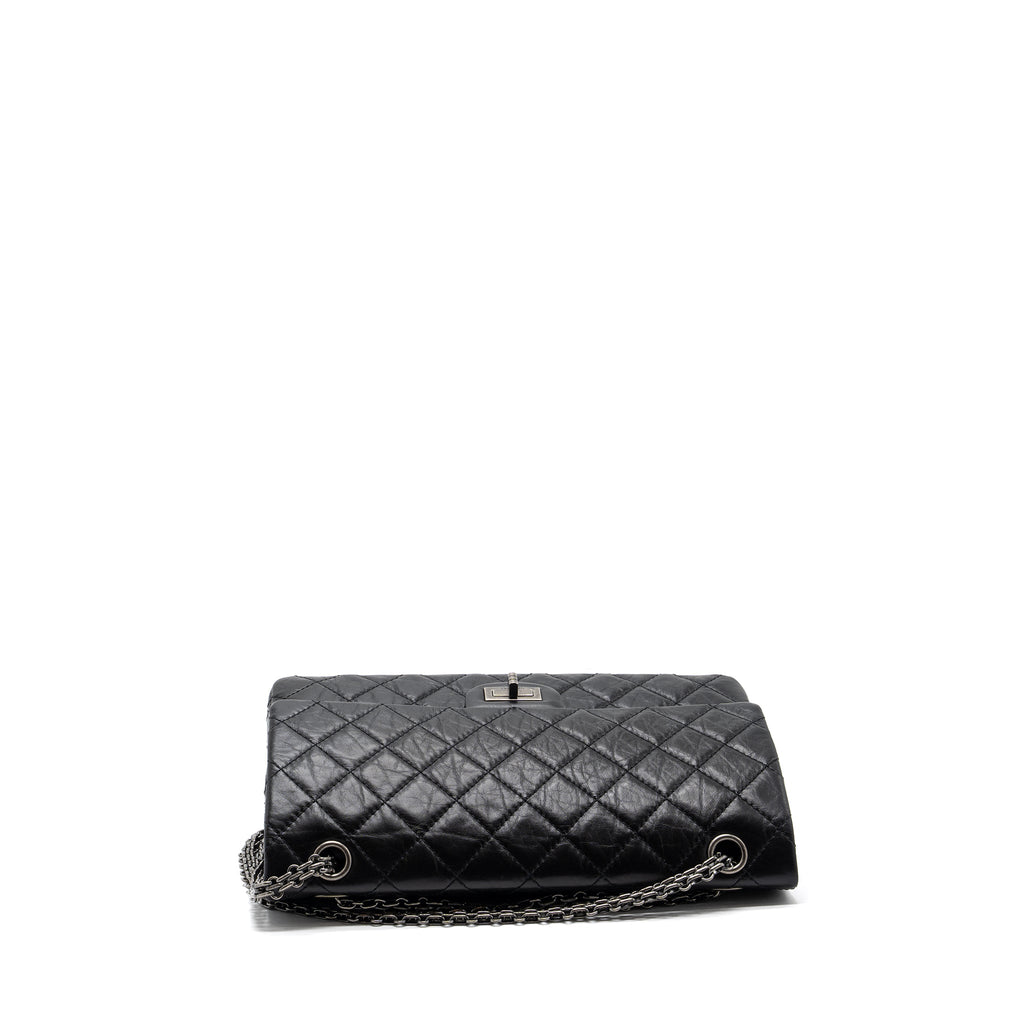 CHANEL LARGE 2.55 REISSUE FLAP BAG AGED CALFSKIN BLACK RUTHENIUM HARDWARE (MICROCHIP)
