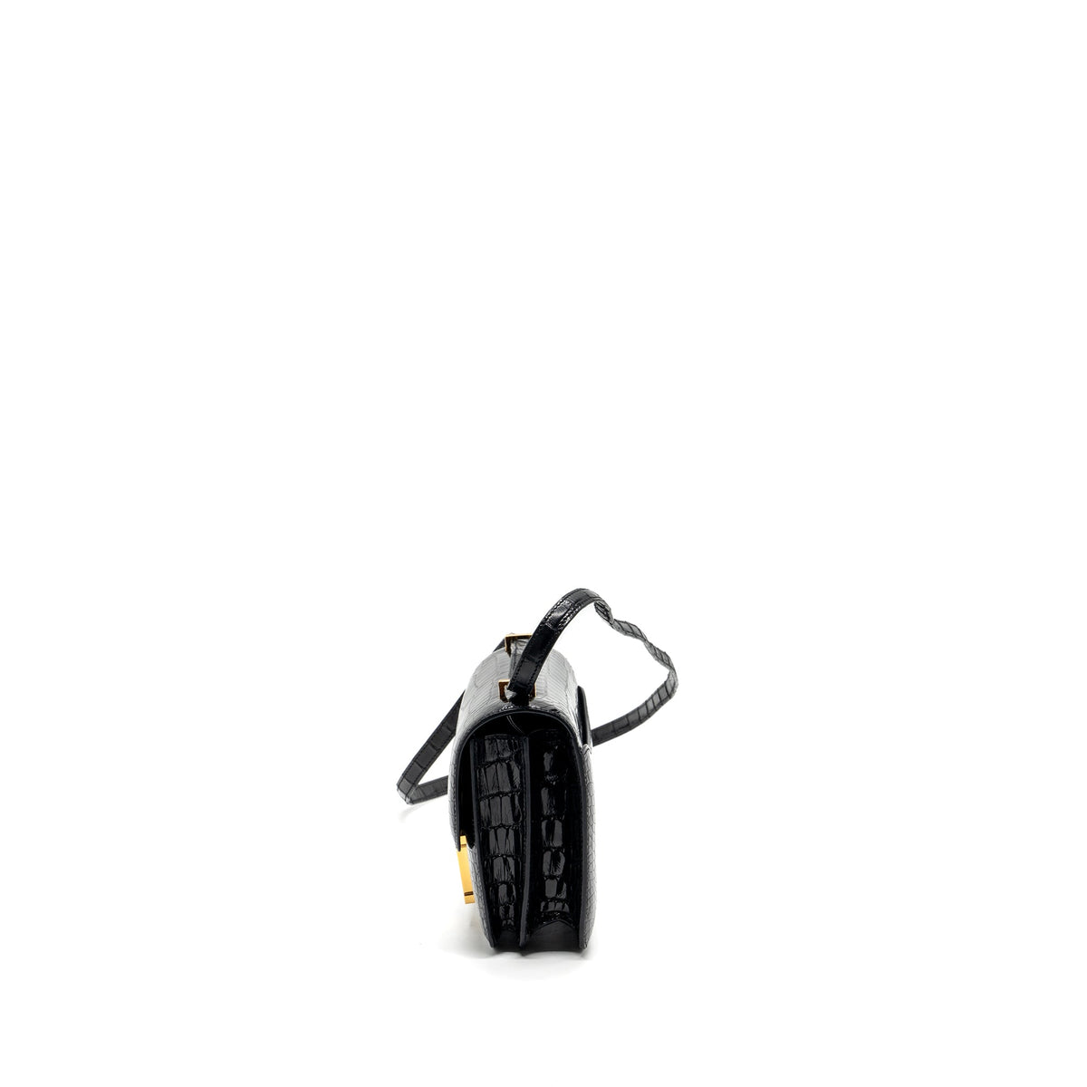 HERMES MINI CONSTANCE SHINY ALLIGATOR MISSISSIPPIENSIS BLACK GHW