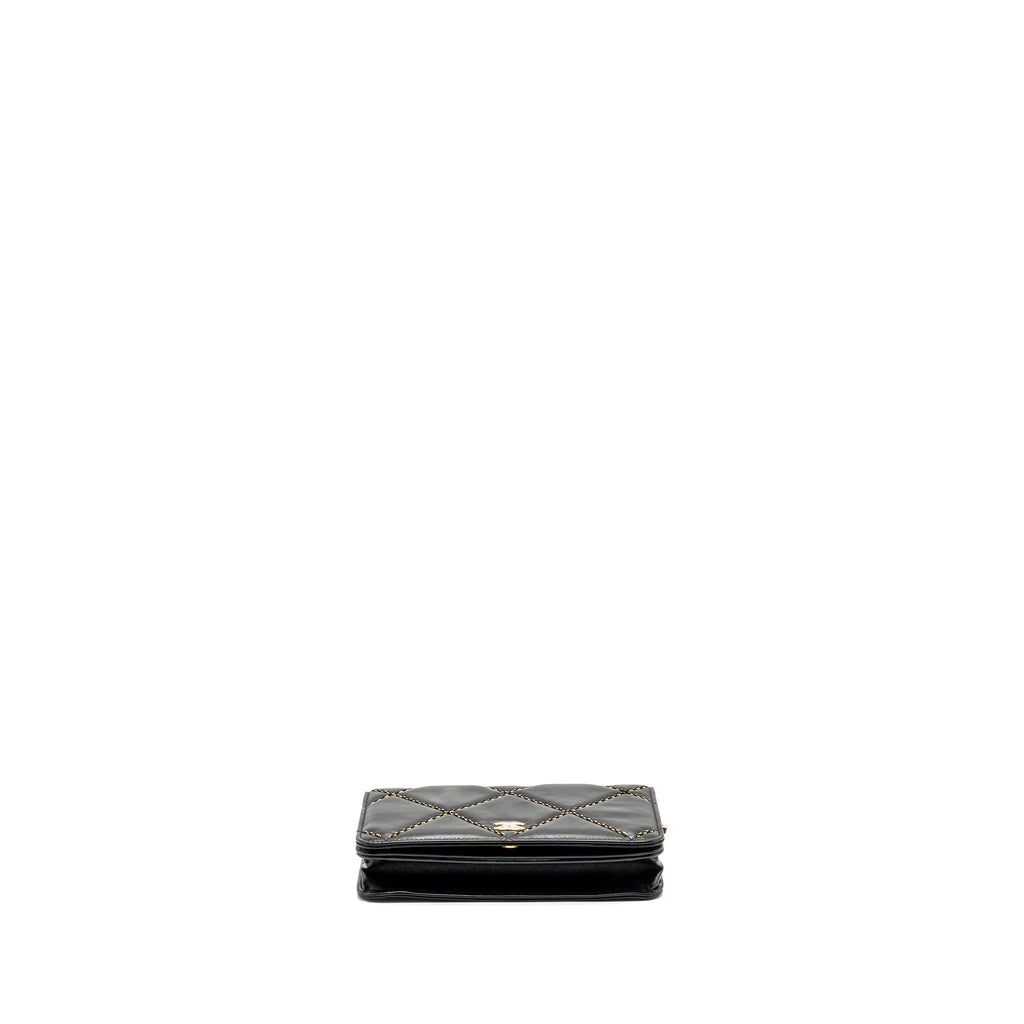 CHANEL QUILTED WALLET ON CHAIN SHINY CALFSKIN BLACK GHW (MICROCHIP)