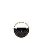 CHANEL 23K HOOP BAG PATENT BLACK GHW (MICROCHIP)