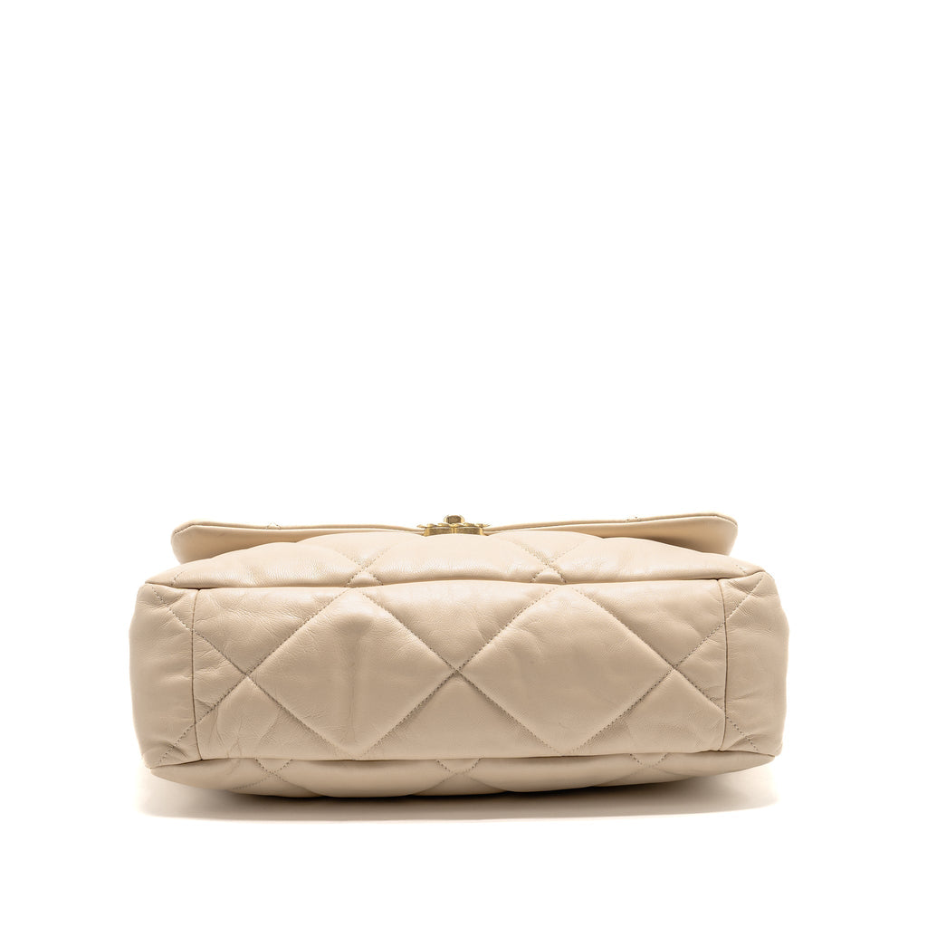CHANEL MAXI 19 BAG GOATSKIN BEIGE MULTICOLOR HARDWARE