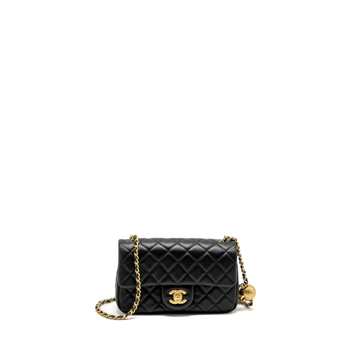 CHANEL PEARL CRUSH MINI RECTANGULAR FLAP BAG LAMBSKIN BLACK GHW (MICROCHIP)