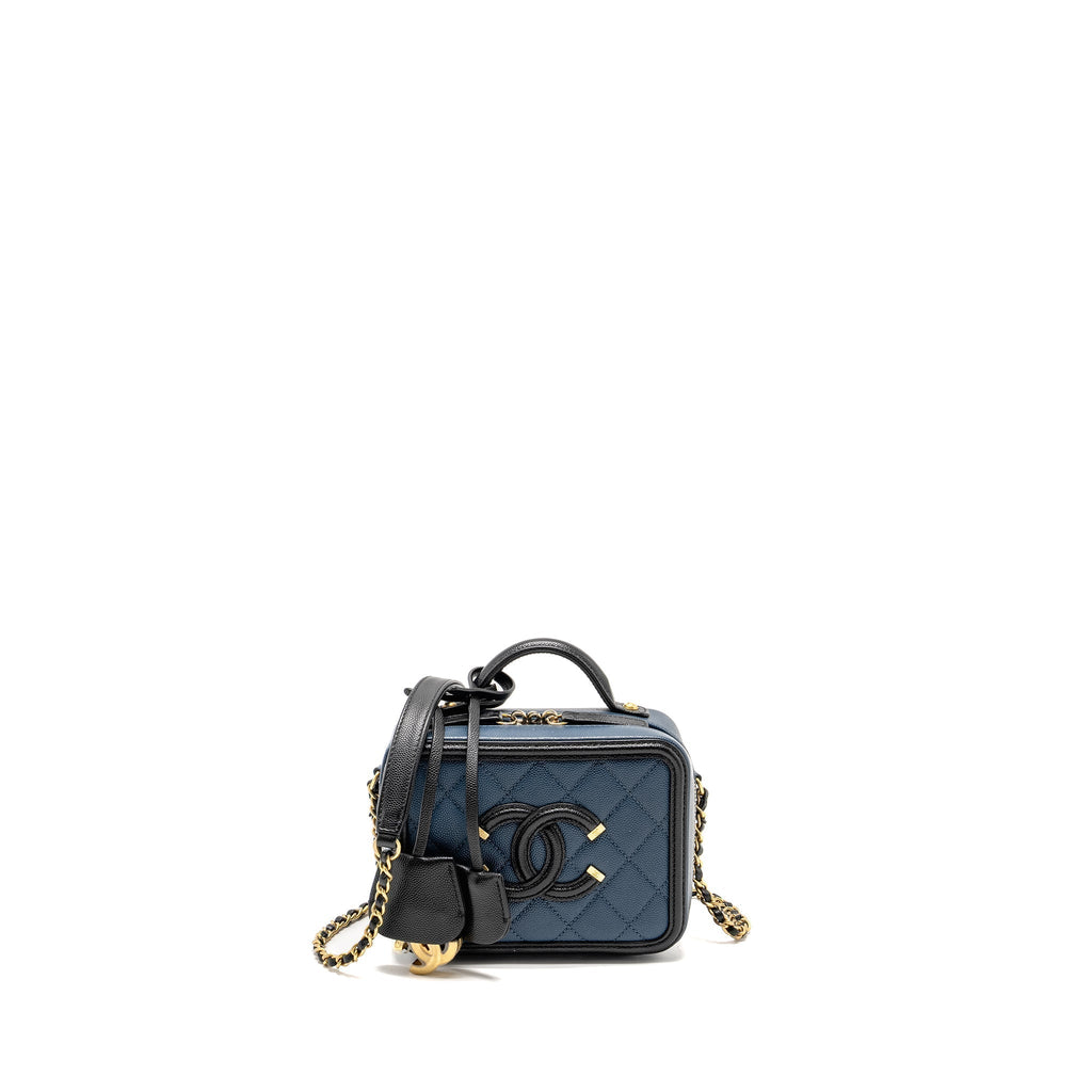 CHANEL SMALL FILIGREE VANITY CAMERA BAG CAVIAR NAVY/BLACK GHW