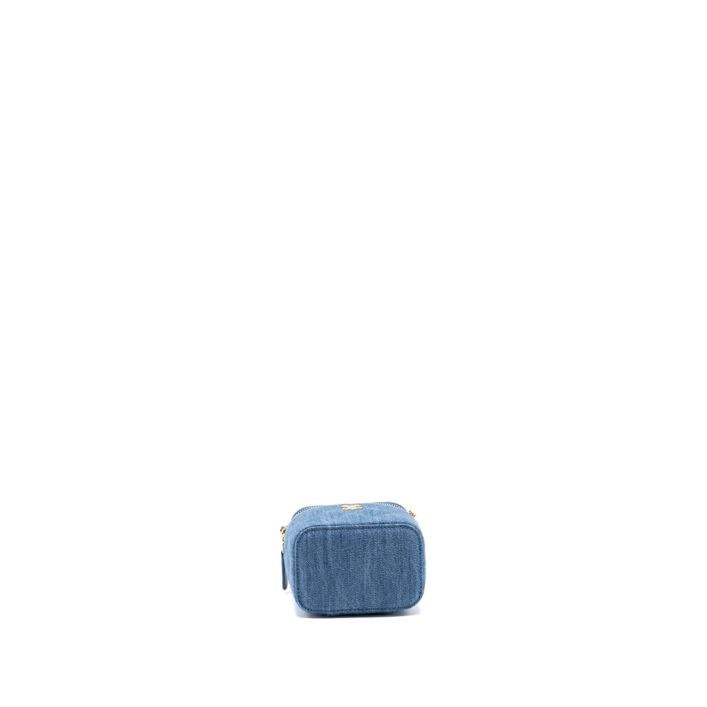 CHANEL PEARL CRUSH MINI VANITY WITH CHAIN DENIM BLUE GHW
