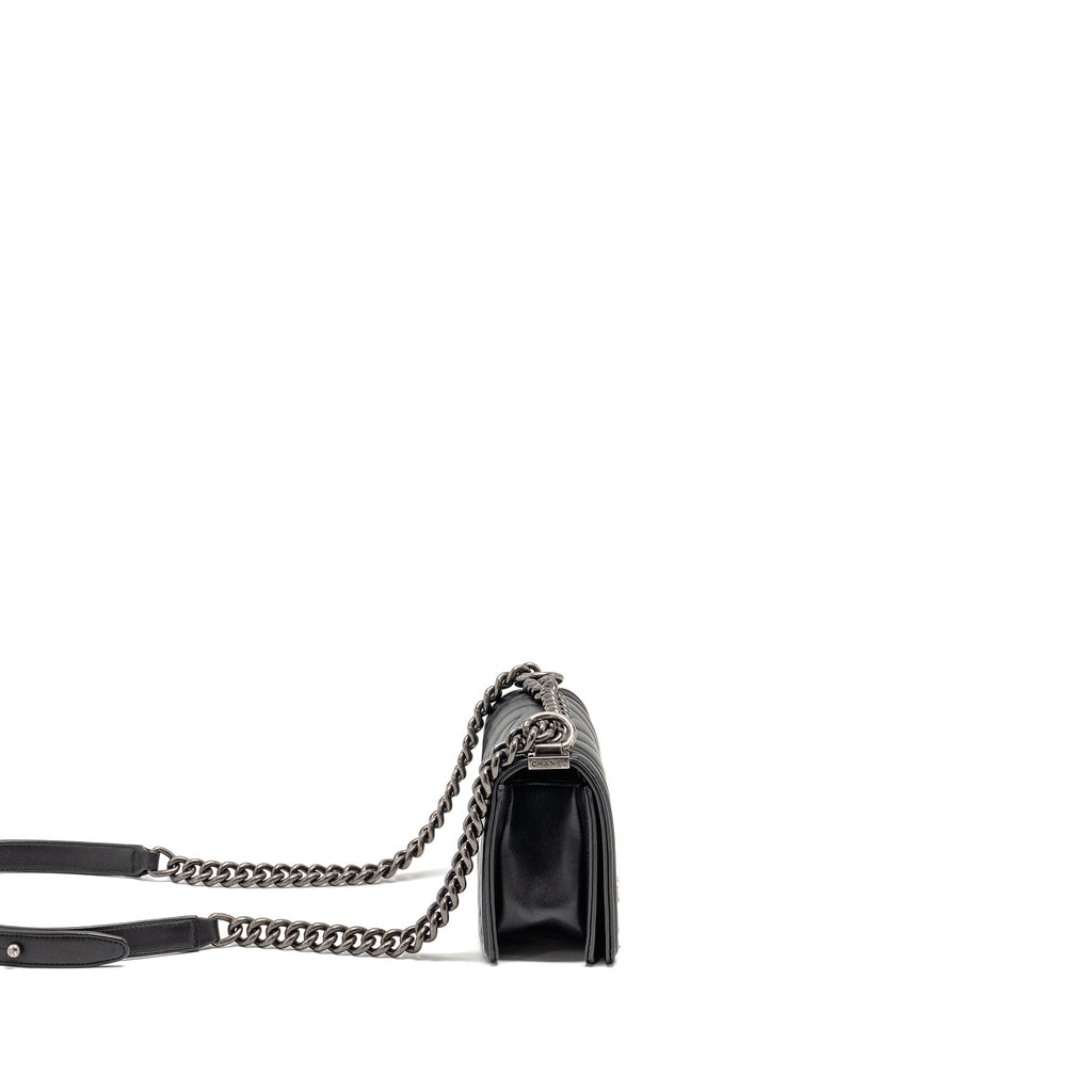 CHANEL SMALL BOY BAG LAMBSKIN BLACK RUTHENIUM SHW