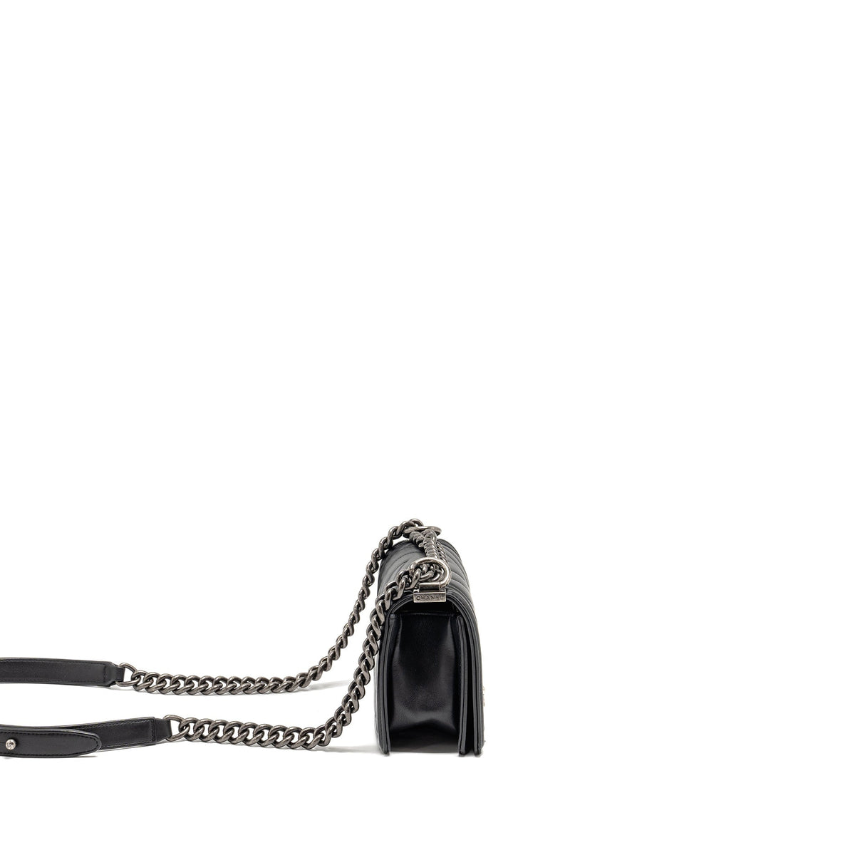 CHANEL SMALL BOY BAG LAMBSKIN BLACK RUTHENIUM SHW