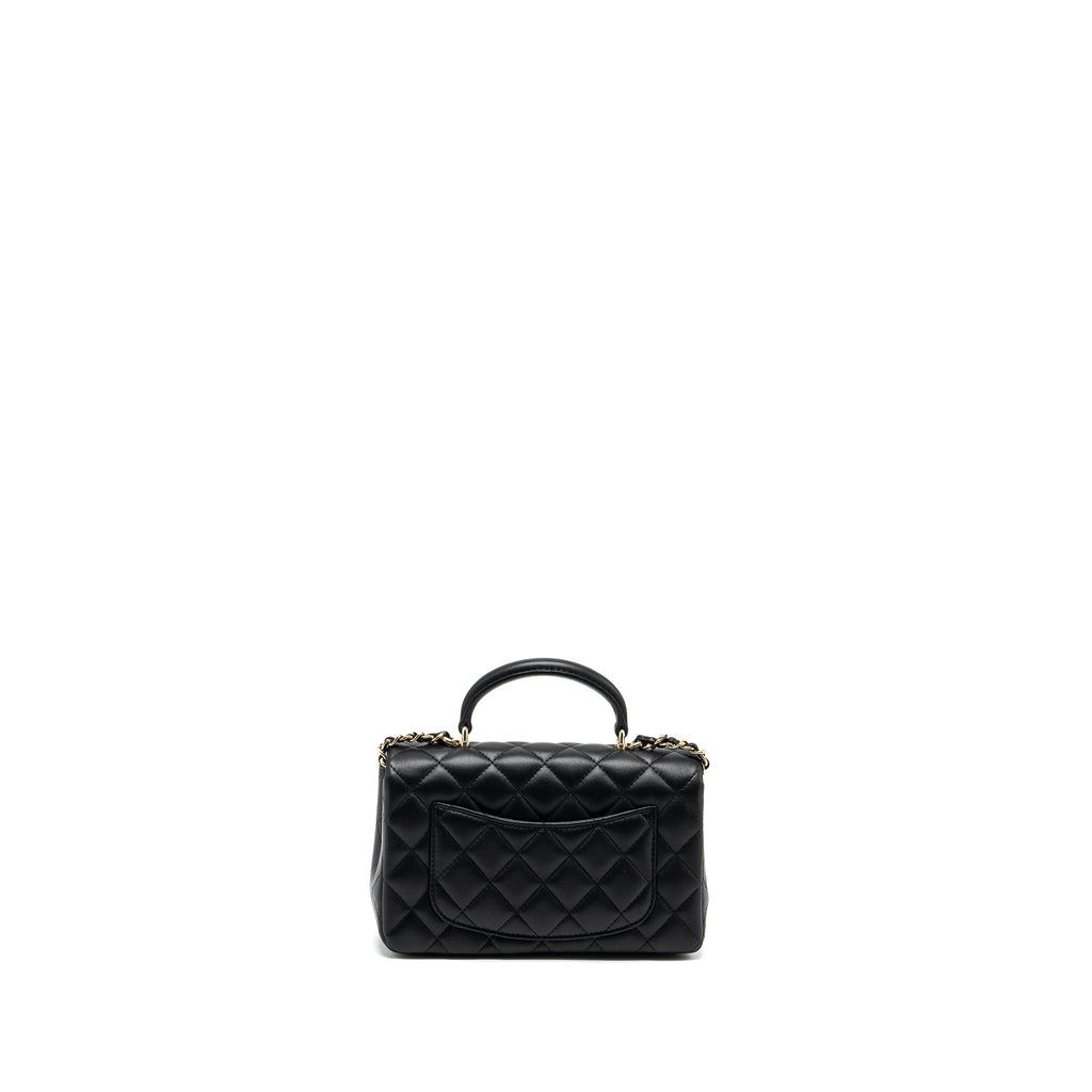 CHANEL TOP HANDLE MINI RECTANGULAR FLAP BAG LAMBSKIN BLACK LGHW (MICROCHIP)