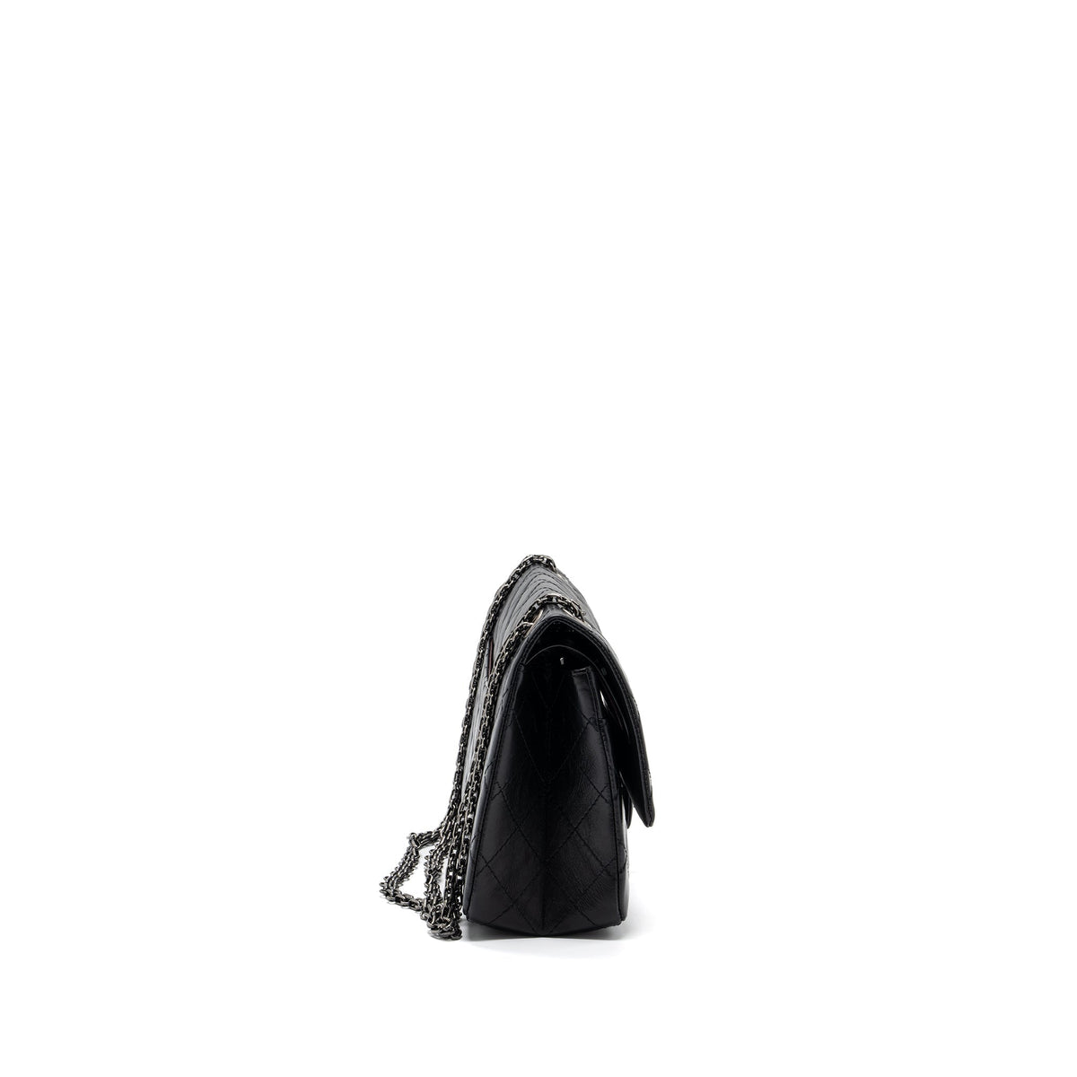 CHANEL LARGE 2.55 REISSUE FLAP BAG AGED CALFSKIN BLACK RUTHENIUM HARDWARE (MICROCHIP)