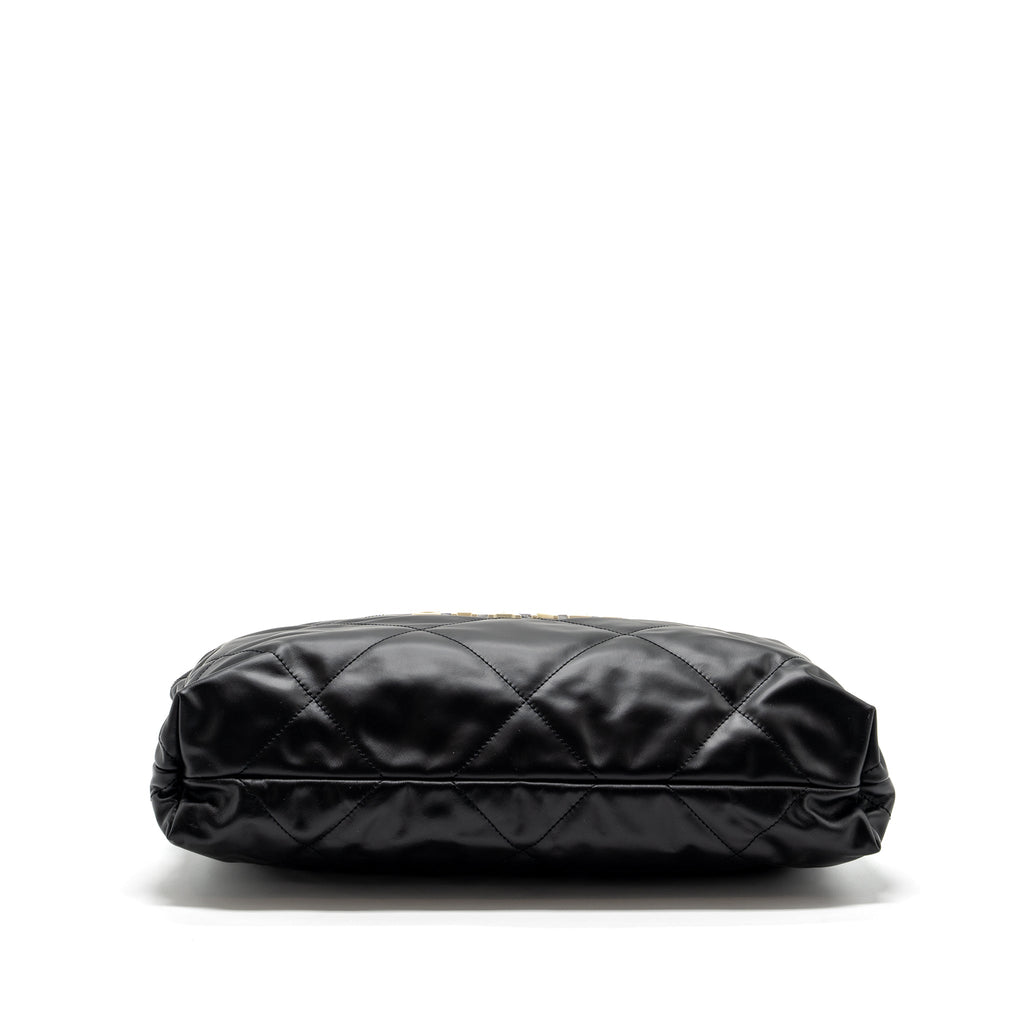 CHANEL MEDIUM 22 BAG WHITE LETTER CALFSKIN BLACK GHW(MICROCHIP)