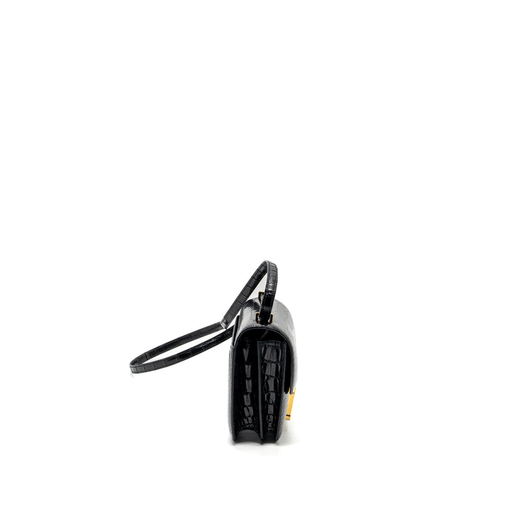 HERMES MINI CONSTANCE SHINY ALLIGATOR MISSISSIPPIENSIS BLACK GHW