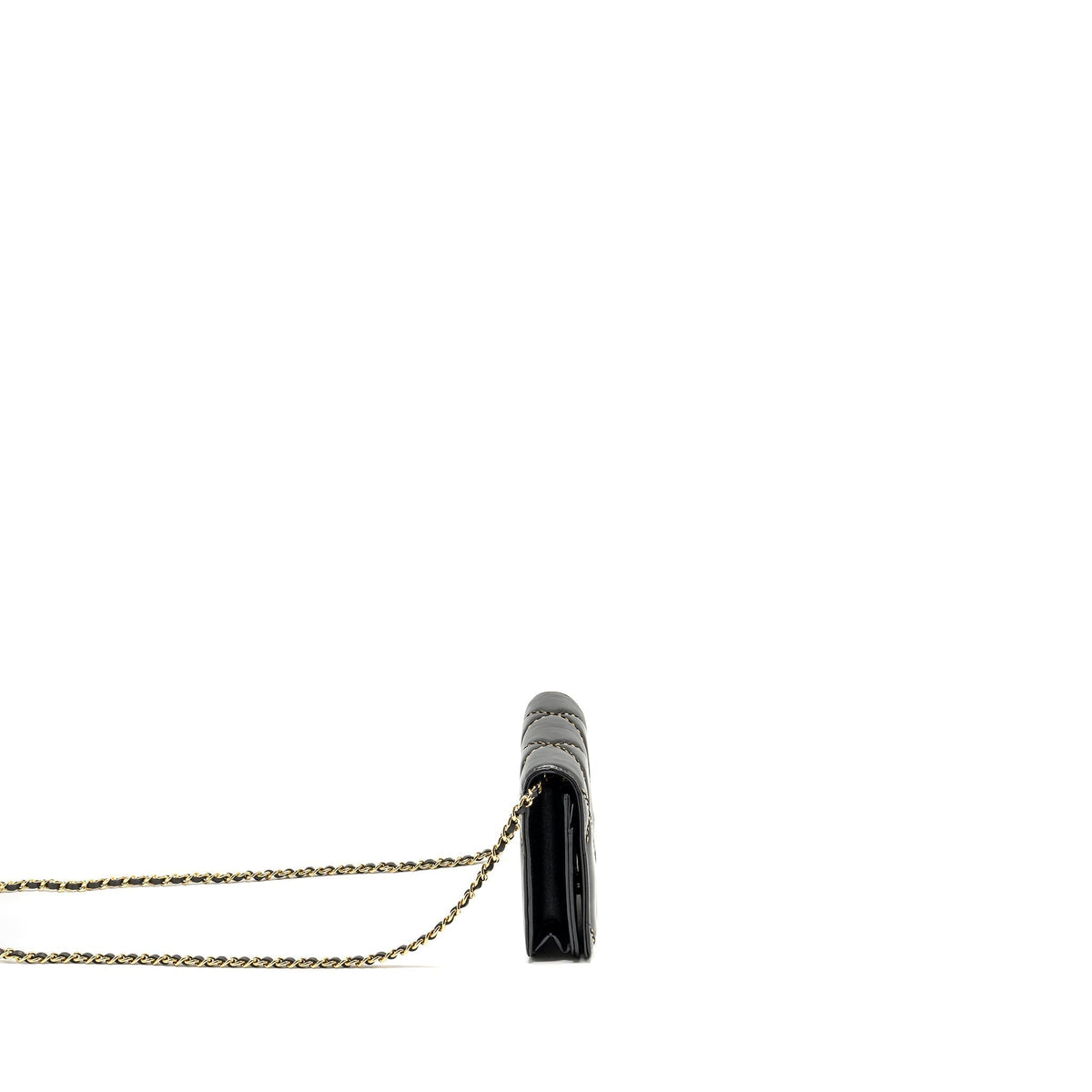 CHANEL QUILTED WALLET ON CHAIN SHINY CALFSKIN BLACK GHW (MICROCHIP)