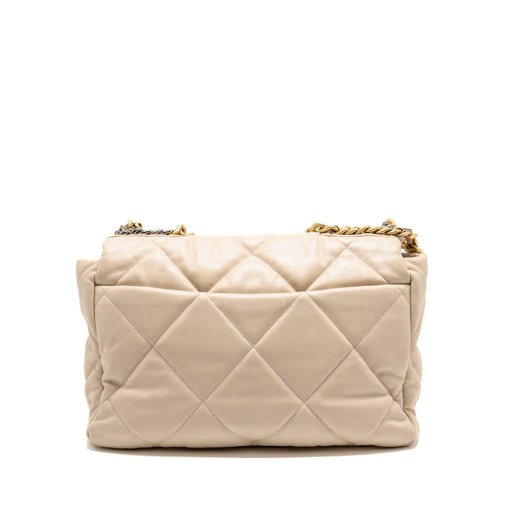 CHANEL MAXI 19 BAG GOATSKIN BEIGE MULTICOLOR HARDWARE