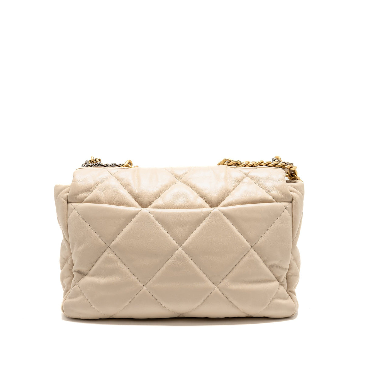 CHANEL MAXI 19 BAG GOATSKIN BEIGE MULTICOLOR HARDWARE