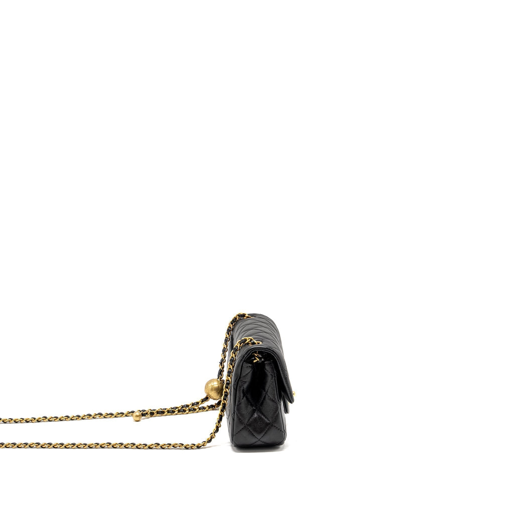 CHANEL PEARL CRUSH MINI RECTANGULAR FLAP BAG LAMBSKIN BLACK GHW (MICROCHIP)