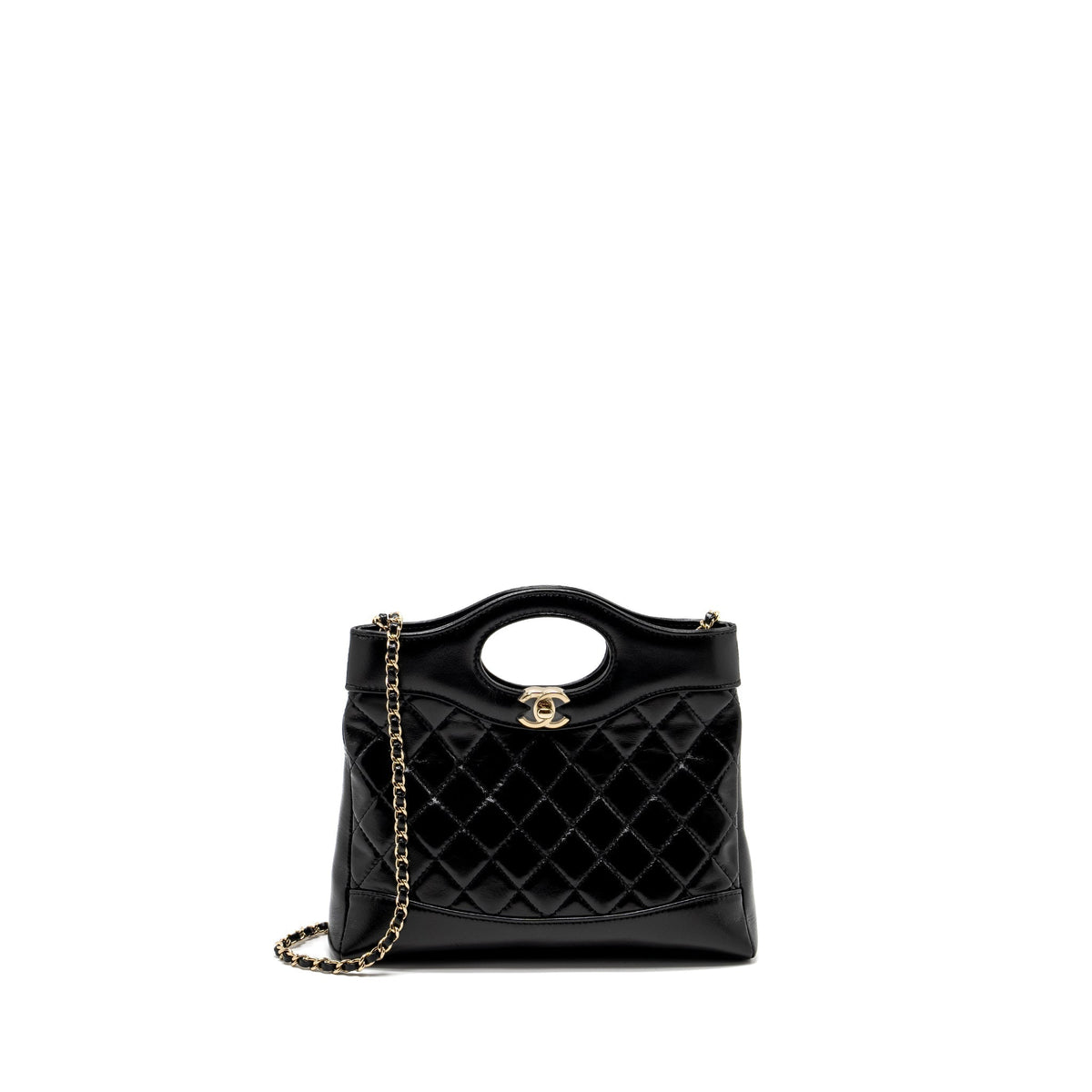 CHANEL MINI 31 BAG SHINY LAMBSKIN BLACK LGHW (MICROCHIP)