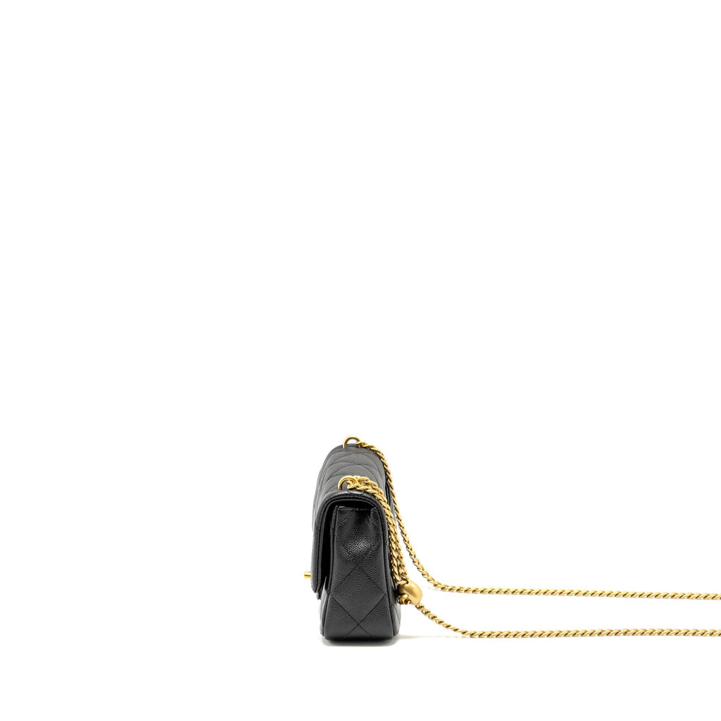 CHANEL COCO LOVE FLAP BAG WITH ADJUSTABLE CHAIN CAVIAR BLACK GHW (MICROCHIP)