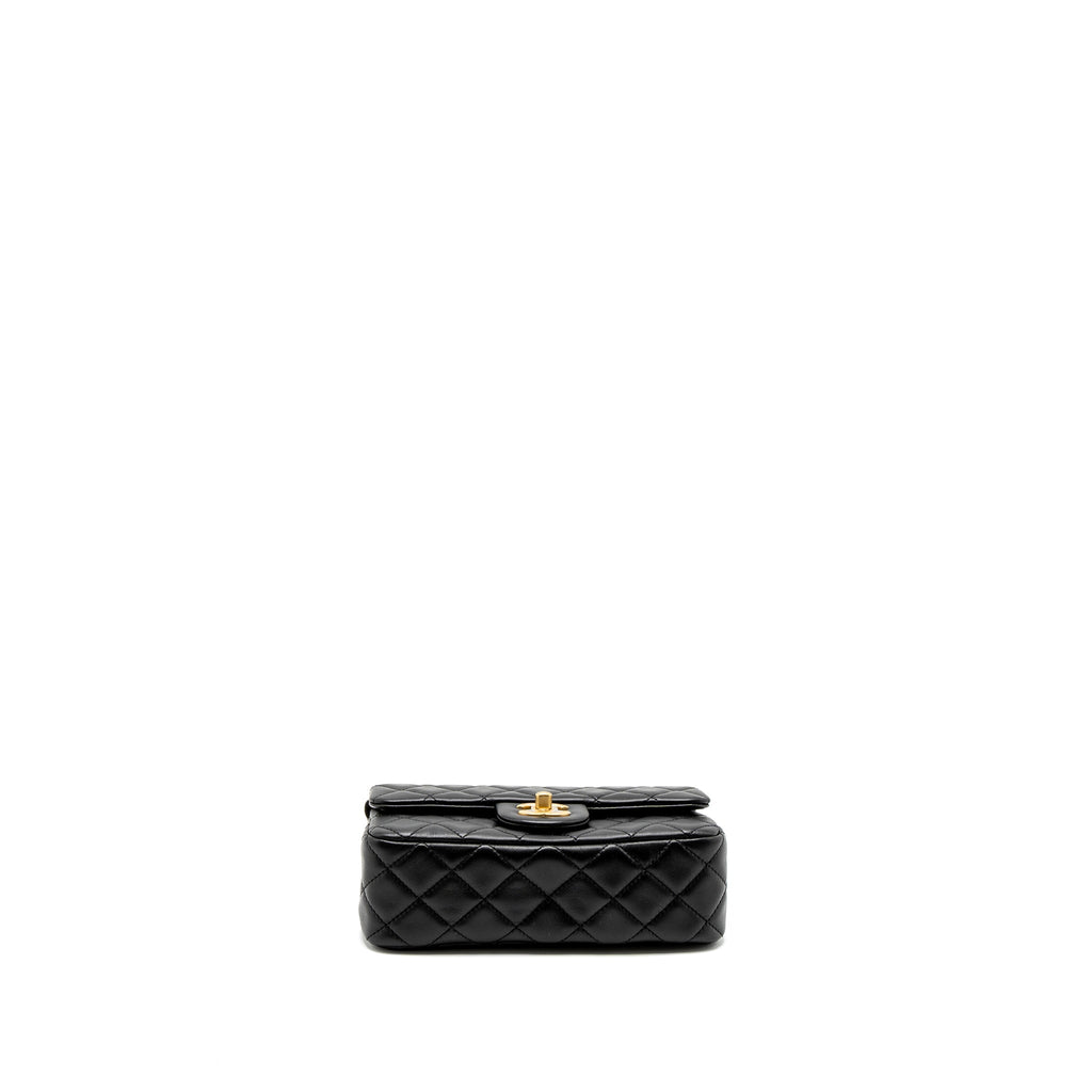 CHANEL PEARL CRUSH MINI RECTANGULAR LAMBSKIN BLACK BRUSHED GHW (MICROCHIP)