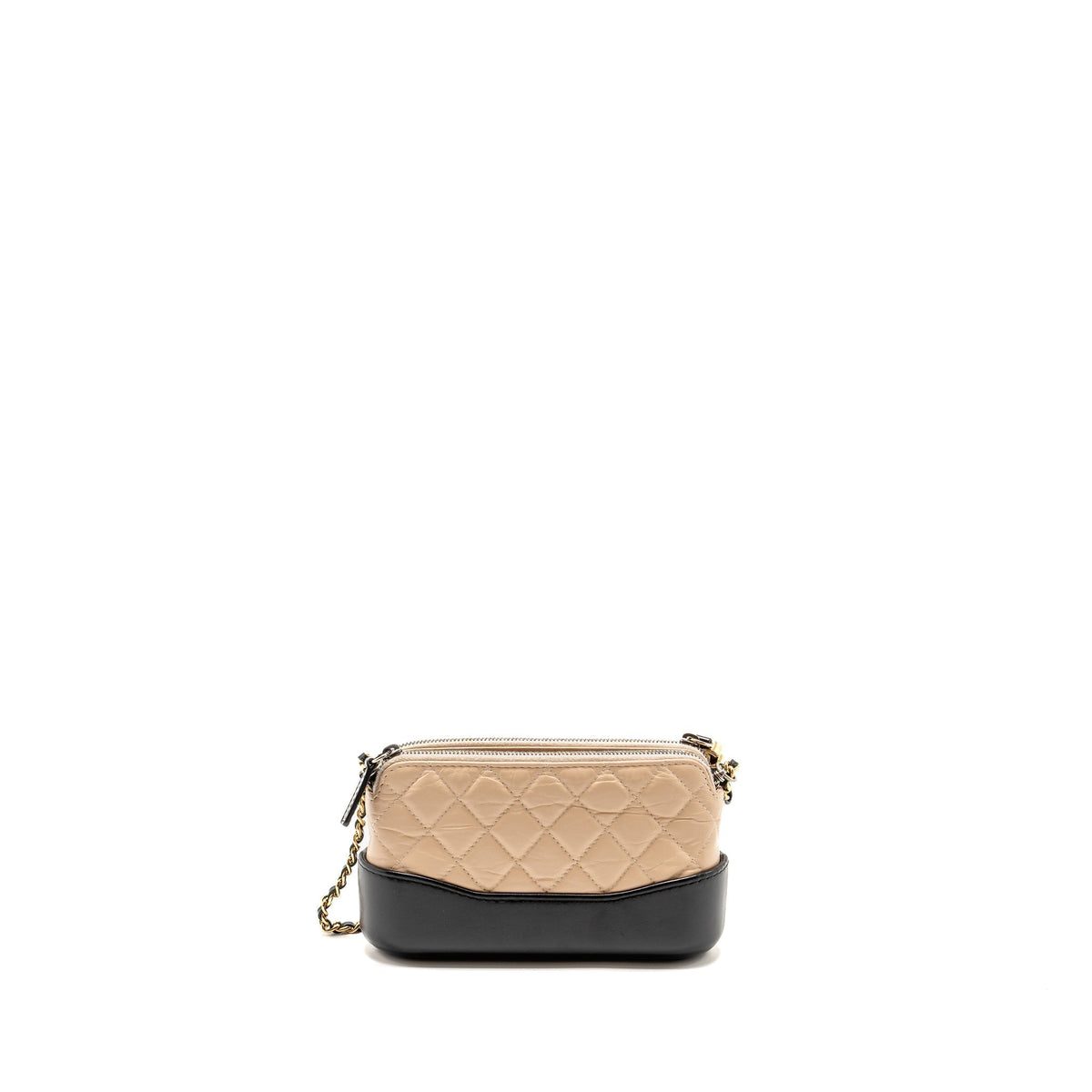 CHANEL GABRIELLE DOUBLE ZIP CLUTCH ON CHAIN CALFSKIN BEIGE / BLACK MULTICOLOR HARDWARE