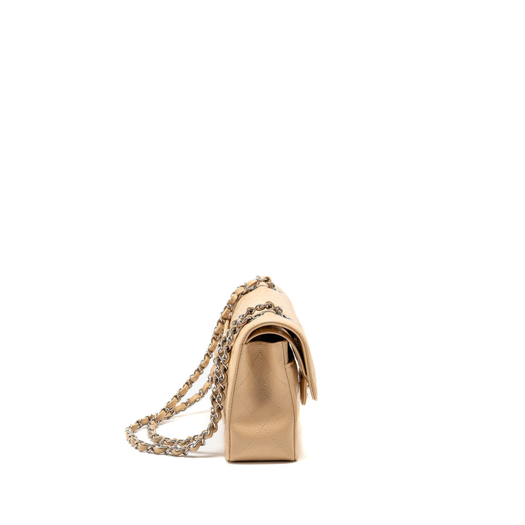CHANEL SMALL CLASSIC DOUBLE FLAP BAG CAVIAR BEIGE SHW (MICROCHIP)