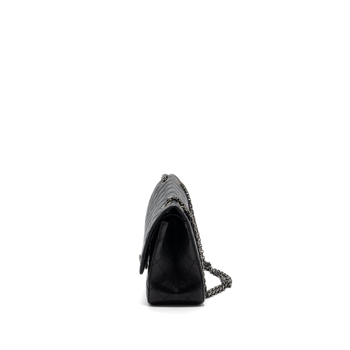 CHANEL LARGE 2.55 REISSUE FLAP BAG AGED CALFSKIN BLACK RUTHENIUM HARDWARE (MICROCHIP)