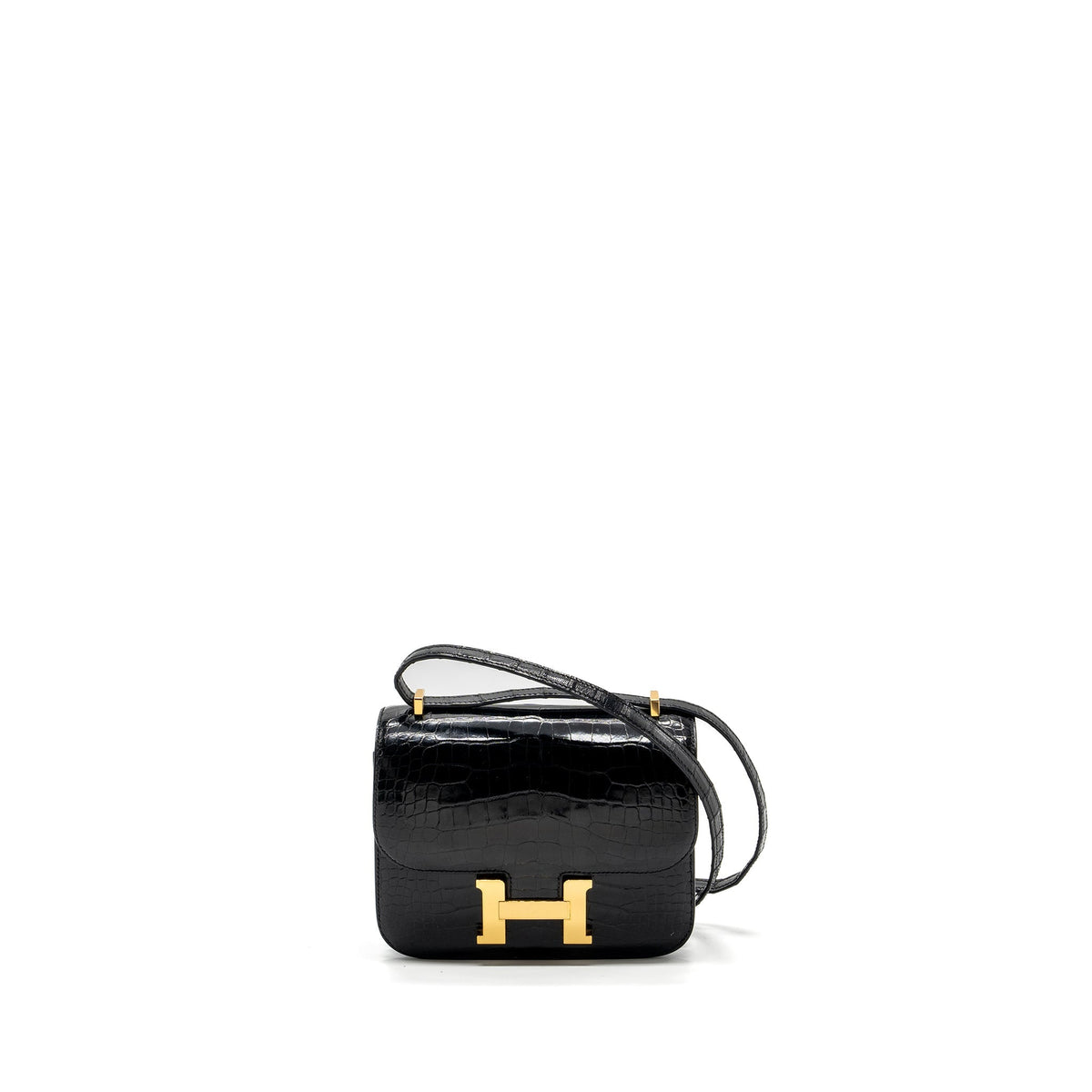 Hermes mini constance shiny alligator mississippiensis black GHW