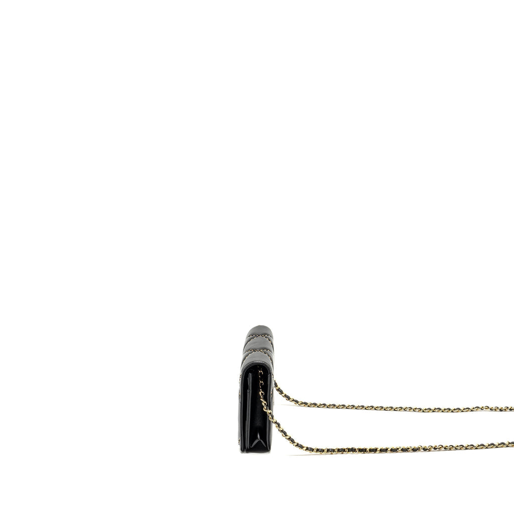 CHANEL QUILTED WALLET ON CHAIN SHINY CALFSKIN BLACK GHW (MICROCHIP)