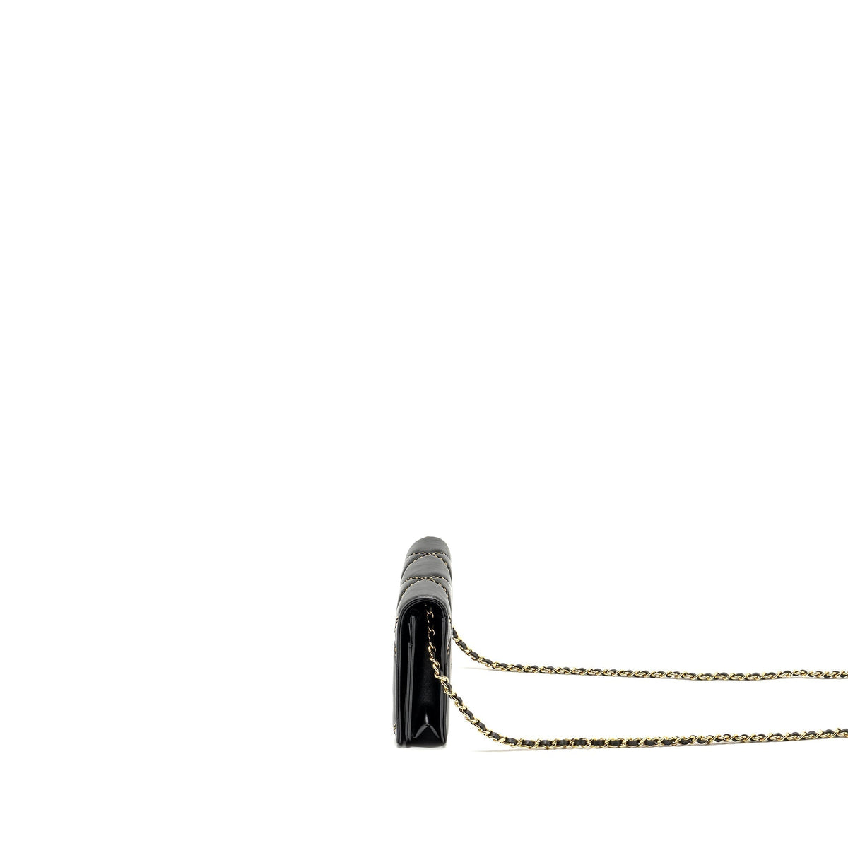 CHANEL QUILTED WALLET ON CHAIN SHINY CALFSKIN BLACK GHW (MICROCHIP)
