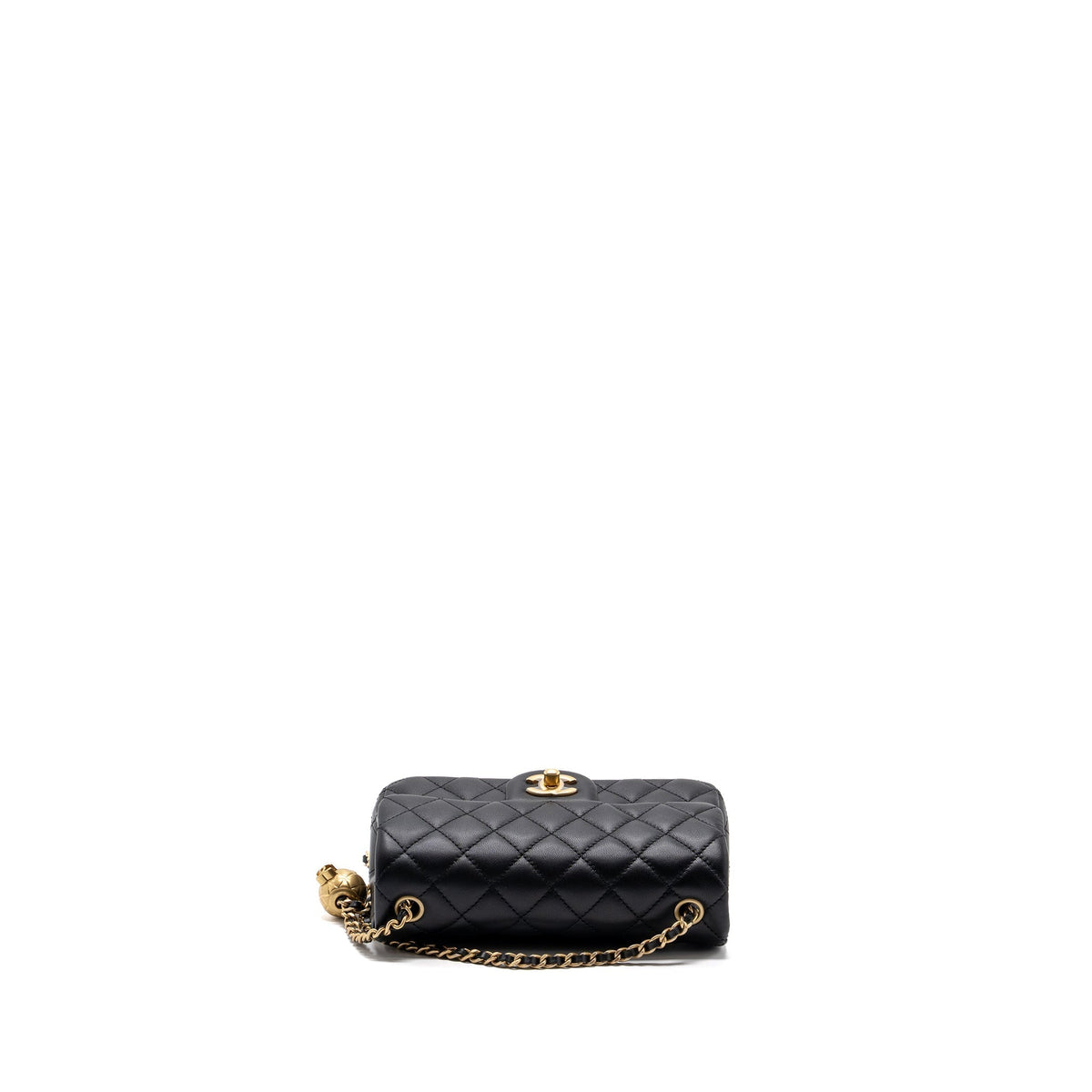 CHANEL 23K PEARL CRUSH MINI RECTANGULAR FLAP BAG LAMBSKIN BLACK GHW (MICROCHIP)