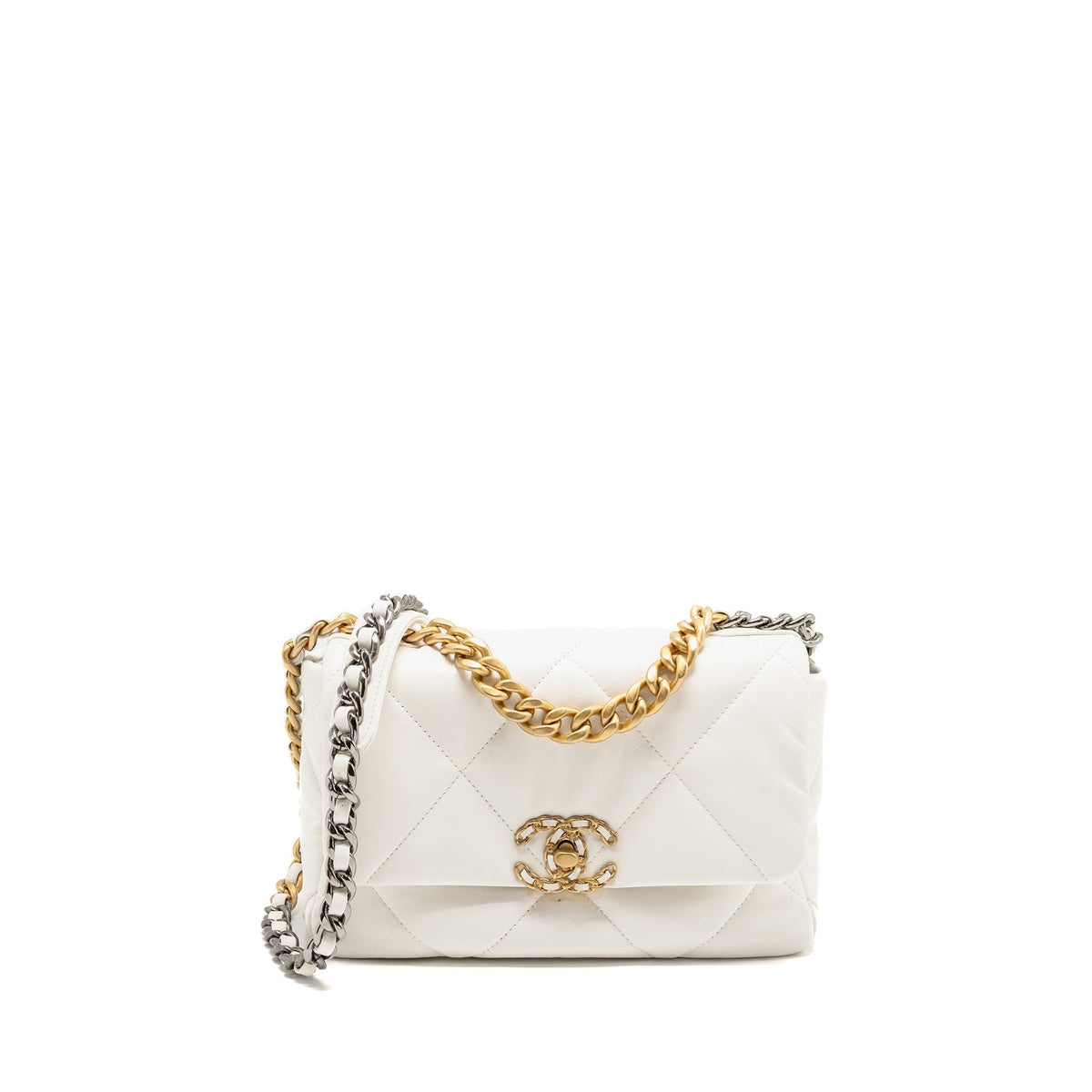 CHANEL SMALL 19 BAG LAMBSKIN WHITE MULTICOLOUR HARDWARE