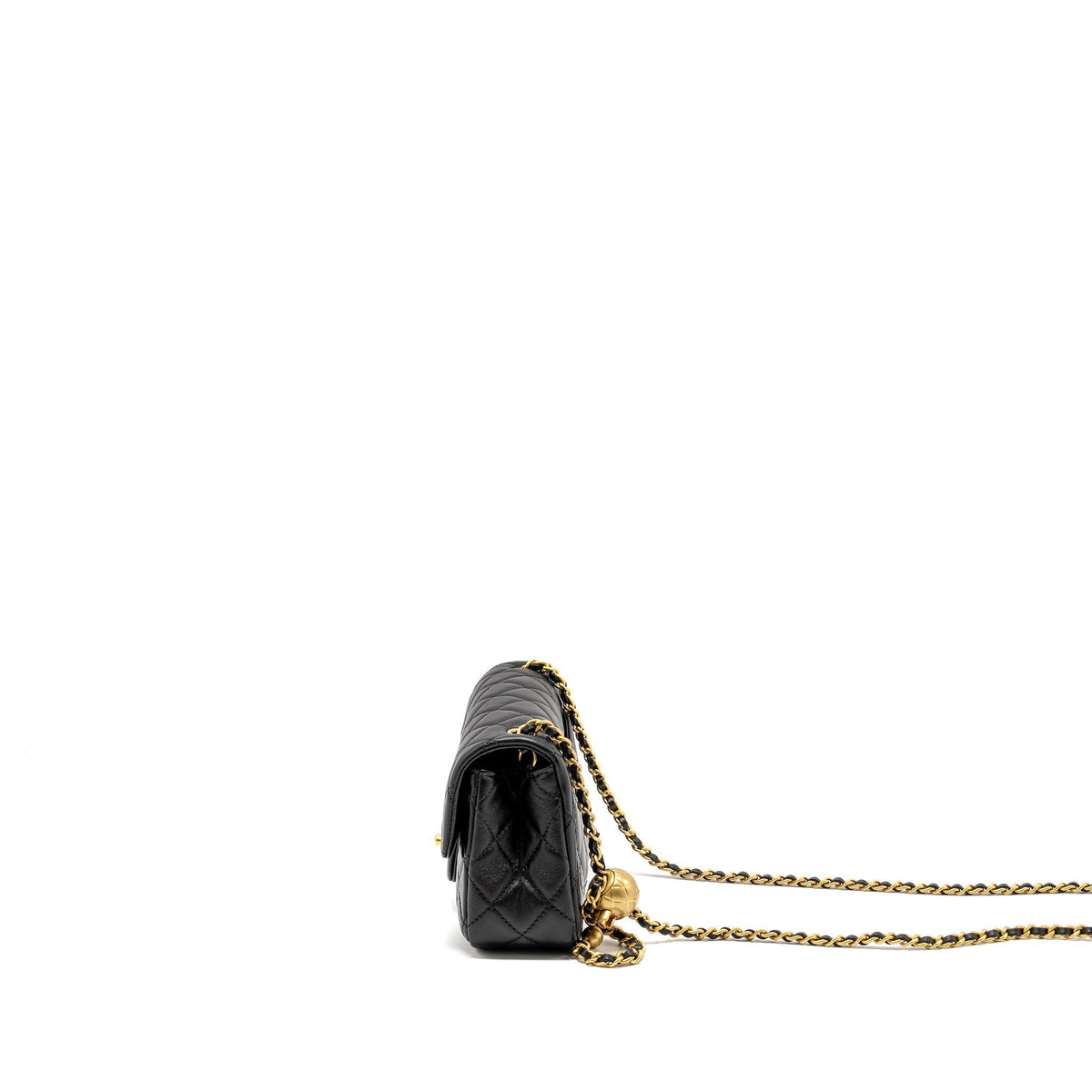 CHANEL PEARL CRUSH MINI RECTANGULAR FLAP BAG LAMBSKIN BLACK GHW (MICROCHIP)