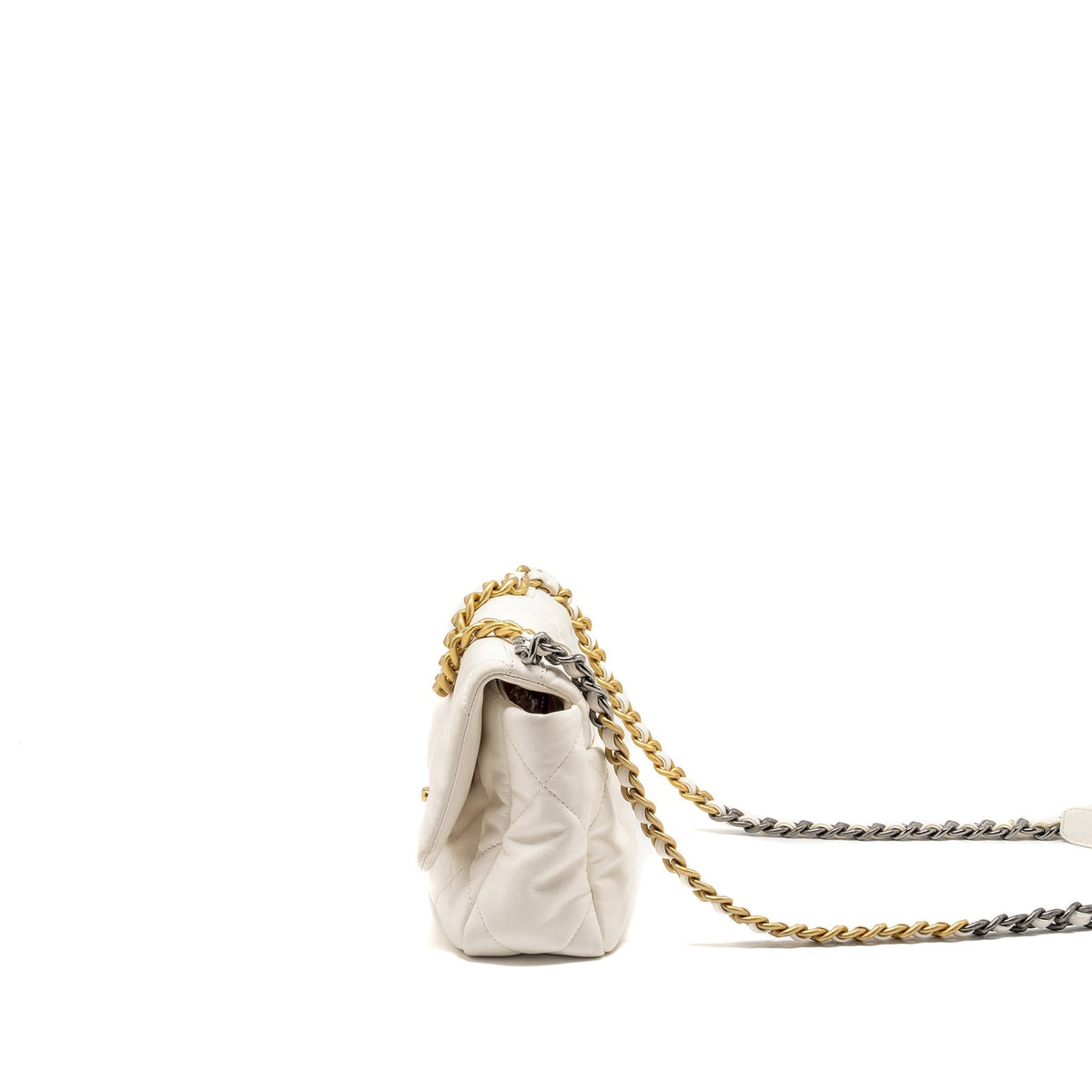 CHANEL SMALL 19 BAG LAMBSKIN WHITE MULTICOLOUR HARDWARE