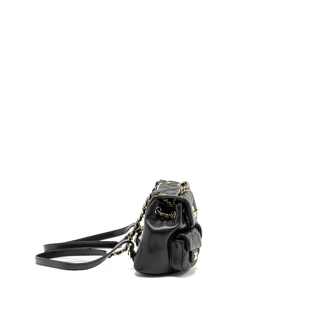 CHANEL 24A MINI DUMA BACKPACK GRAINED CALFSKIN BLACK LGHW (MICROCHIP)