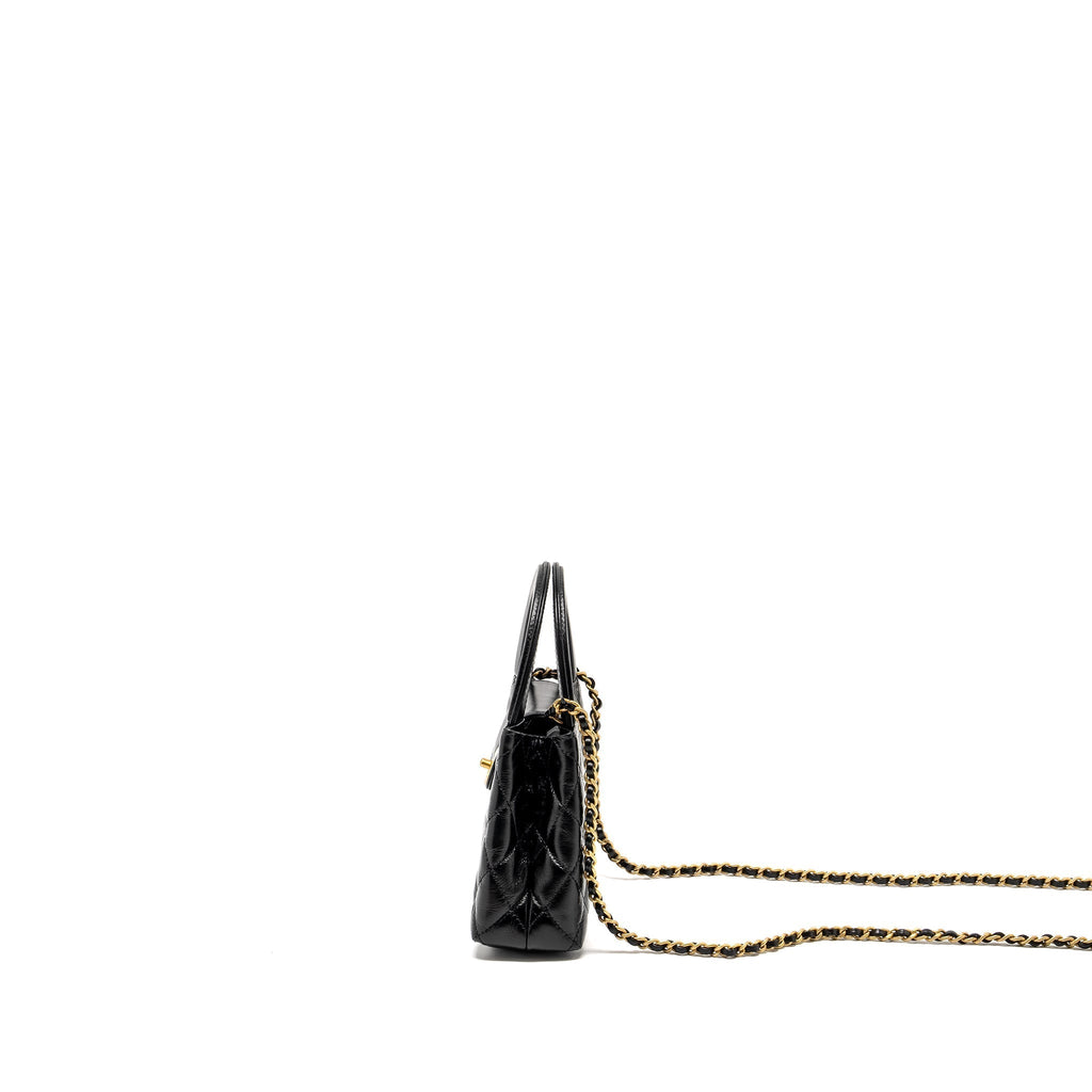CHANEL MINI KELLY SHOPPING TOTE BAG CALFSKIN BLACK GHW (MICROCHIP)